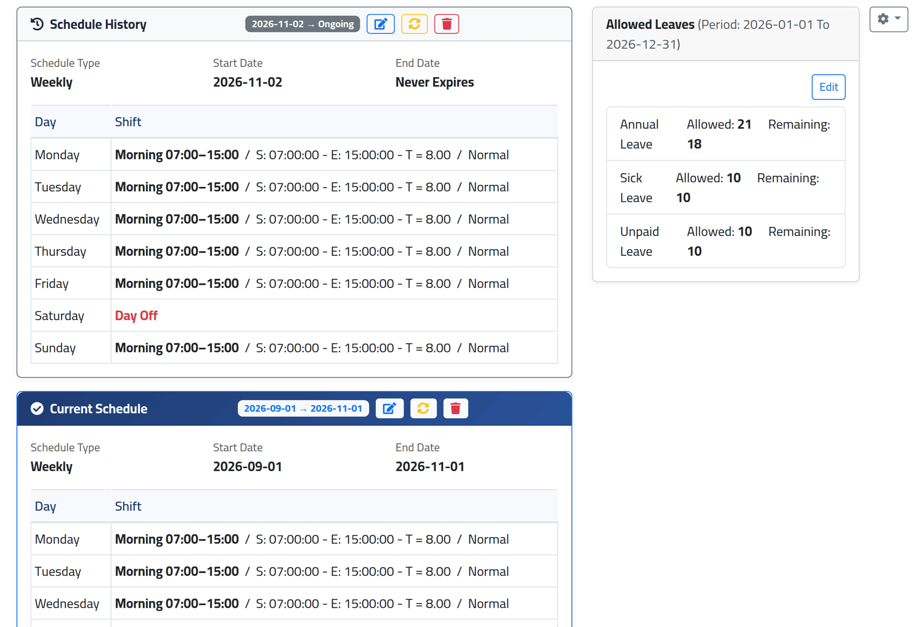 ClockWise schedule and leave balances